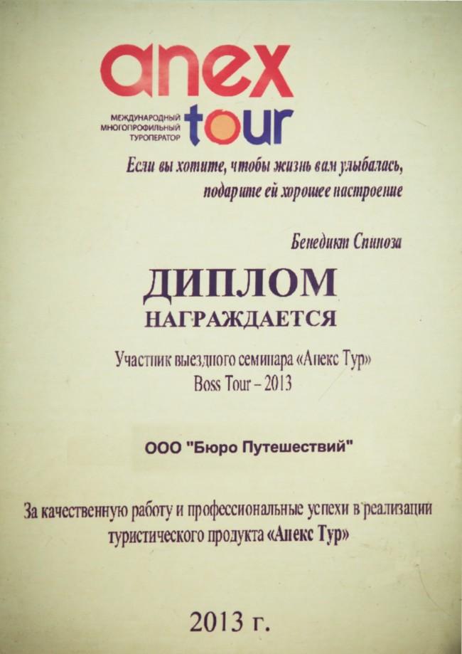 Диплом Anex Tour 2013